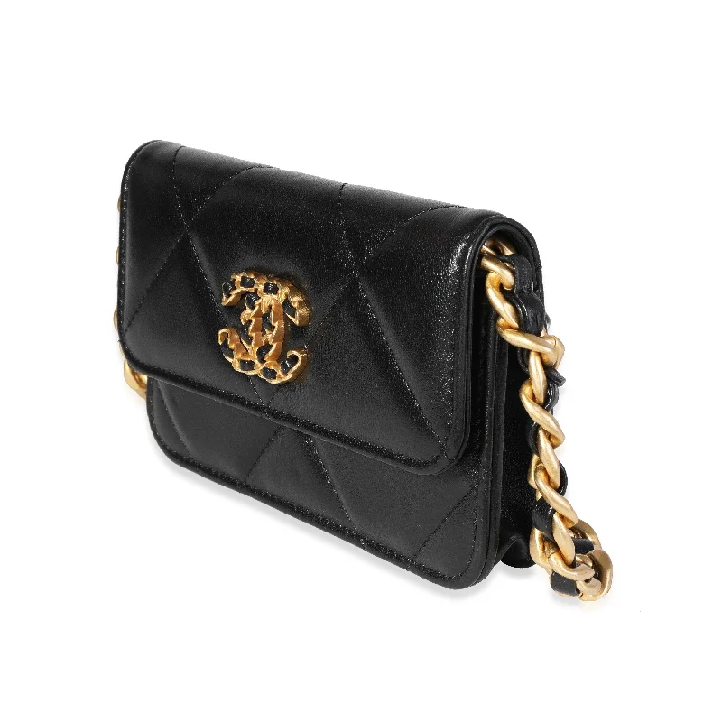 Chanel Black Quilted Lambskin Chanel 19 Mini Coin Purse With Chain