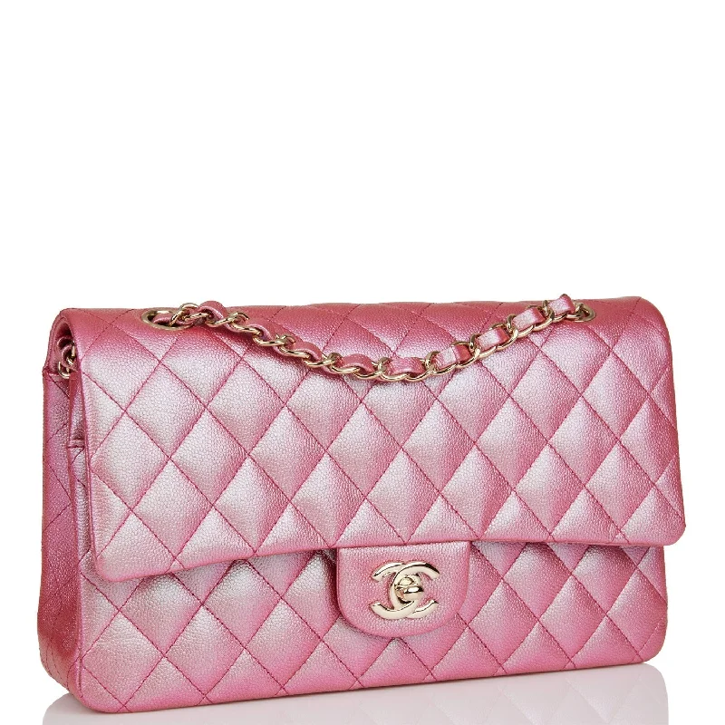 Chanel Medium Classic Double Flap Bag Rose Iridescent Caviar Light Gold Hardware