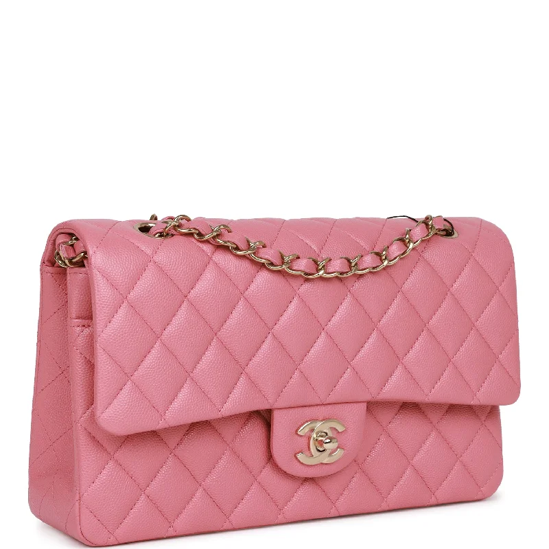 Chanel Medium Classic Double Flap Bag Dark Pink Caviar Light Gold Hardware