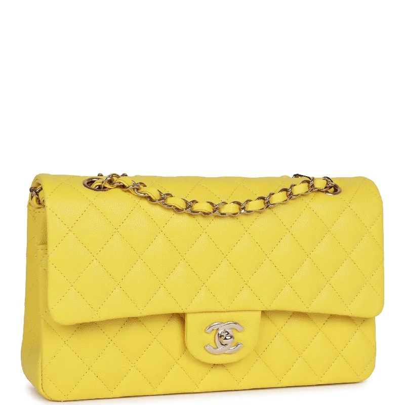 Chanel Medium Classic Double Flap Bag Yellow Caviar Light Gold Hardware