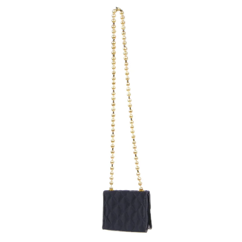 CHANEL * Jumbo Rhinestone Pearl Mini Shoulder Bag Black Satin