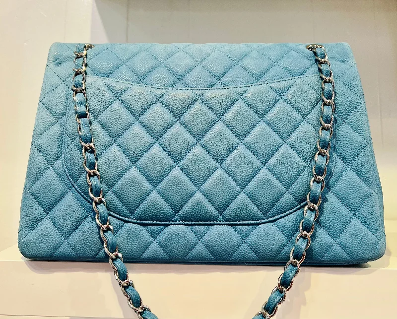 CHANEL Maxi Flap Caviar Leather Double Flap Bag