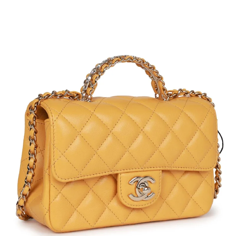 Chanel Mini Rectangular Flap with Jeweled Top Handle Yellow Lambskin Light Gold Hardware