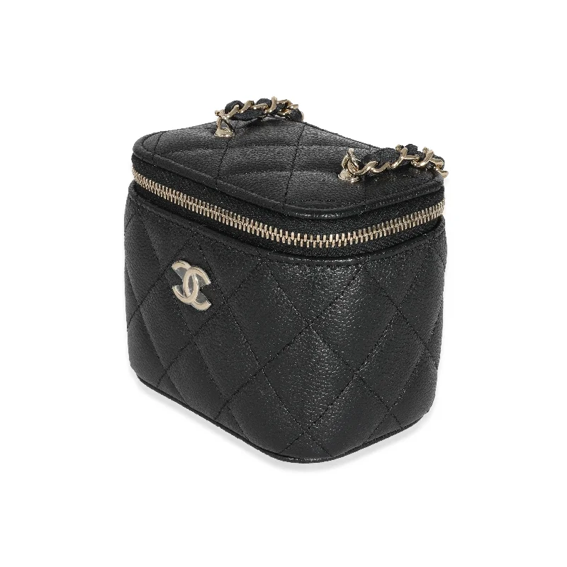 Chanel Black Quilted Caviar CC Link Mini Vanity Case