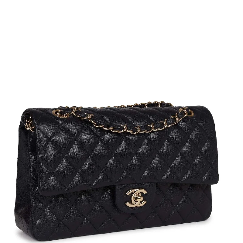 Chanel Medium Classic Double Flap Bag Navy Caviar Light Gold Hardware