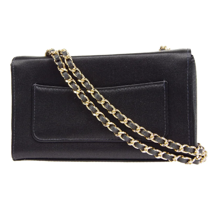 CHANEL * Double Chain Shoulder Bag Black Satin