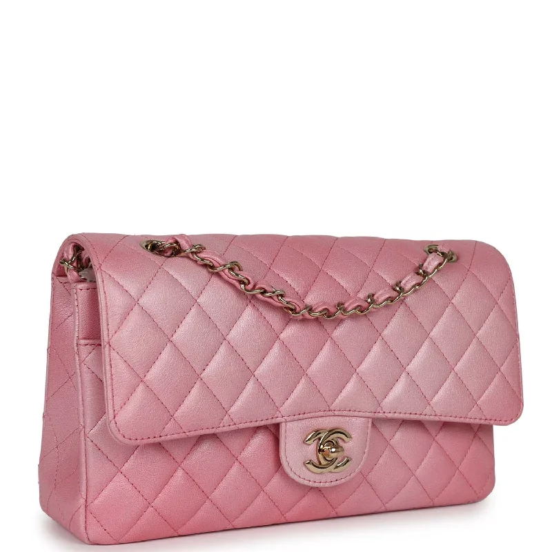 Chanel Medium Classic Double Flap Bag Pink Iridescent Ombre Goatskin Gold Hardware