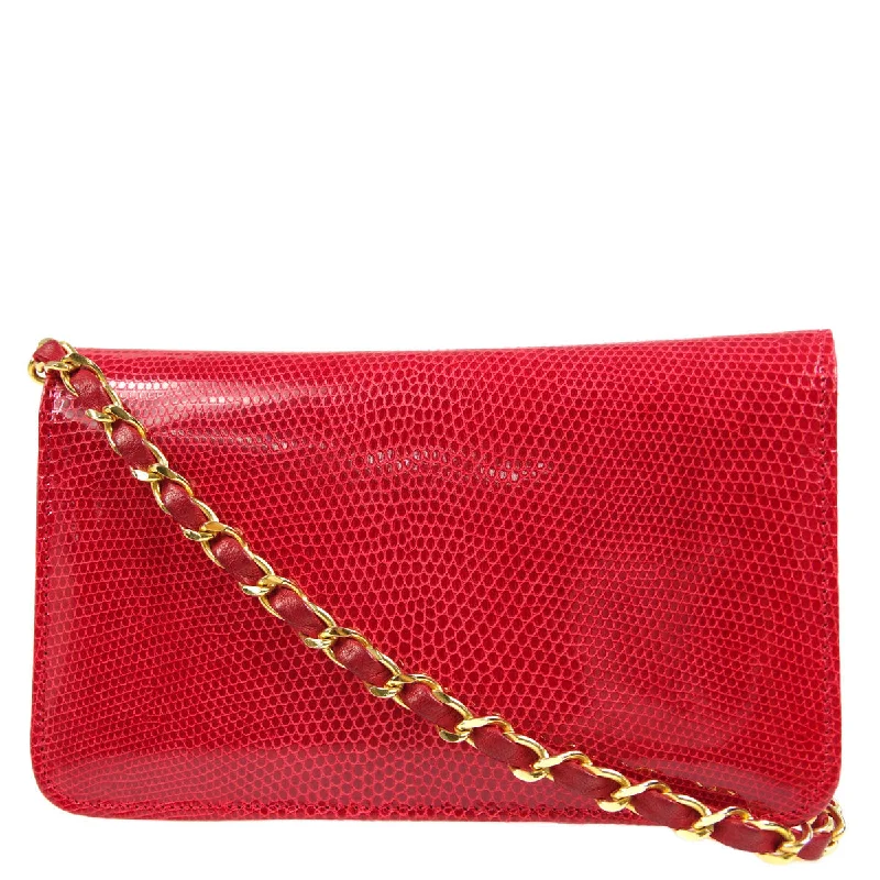 Chanel * Full Flap Chain Shoulder Bag Red Lizard