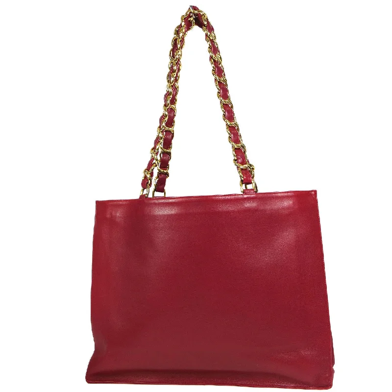 Chanel * Chain Shoulder Tote Bag Red Lambskin