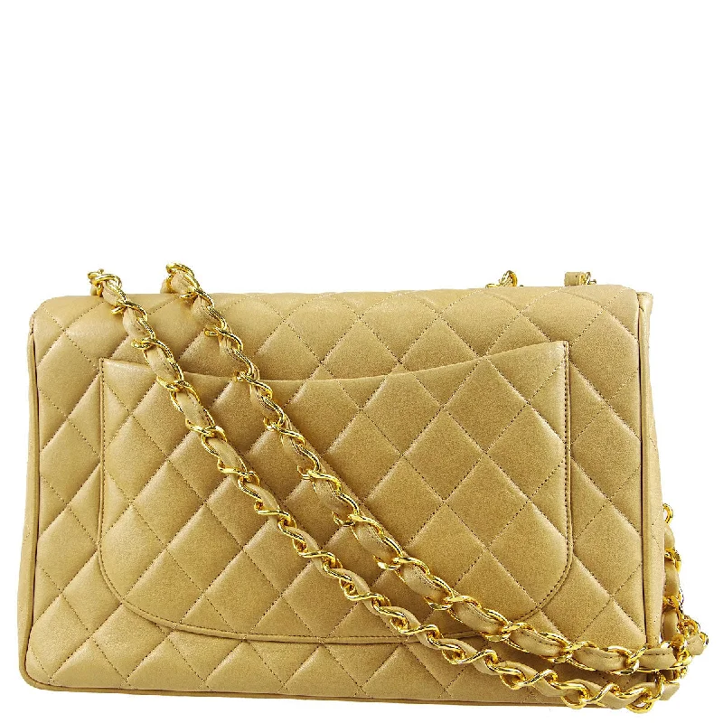 Chanel * Classic Flap Jumbo Double Chain Shoulder Bag Beige Lambskin