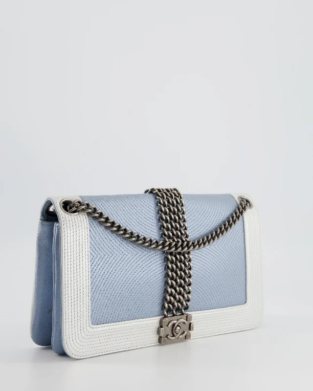 Chanel Metallic Baby Blue with Chain Detail Rock Boy Bag with Gunmetal Hardware Bag