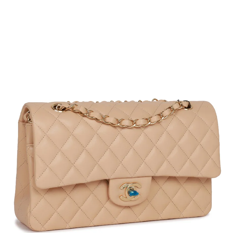 Chanel Medium Classic Double Flap Bag Beige Lambskin Light Gold Hardware