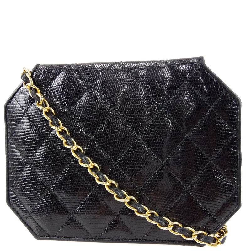 Chanel * Octagonal Chain Shoulder Bag Black Lizard