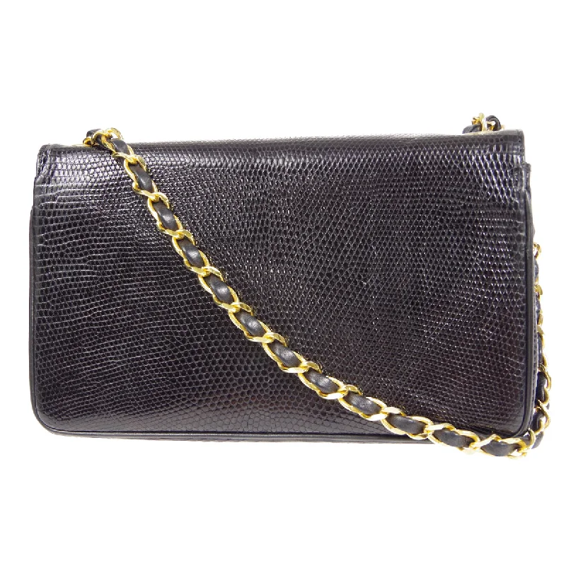 CHANEL * Single Chain Shoulder Bag Black Lizard