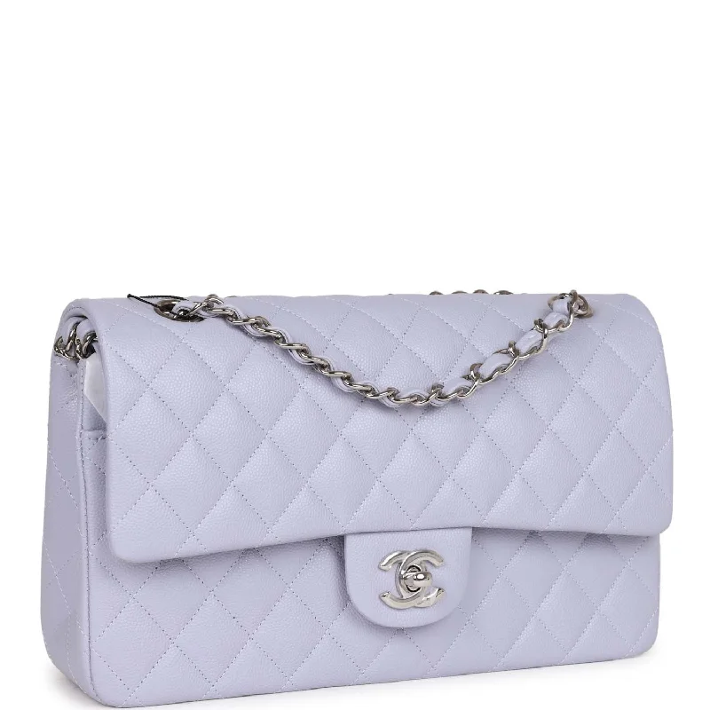 Chanel Medium Classic Double Flap Light Purple Caviar Silver Hardware