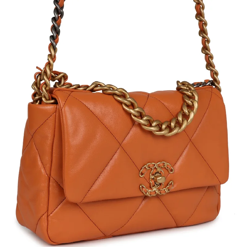 Chanel Medium 19 Flap Orange Lambskin Mixed Metal Hardware