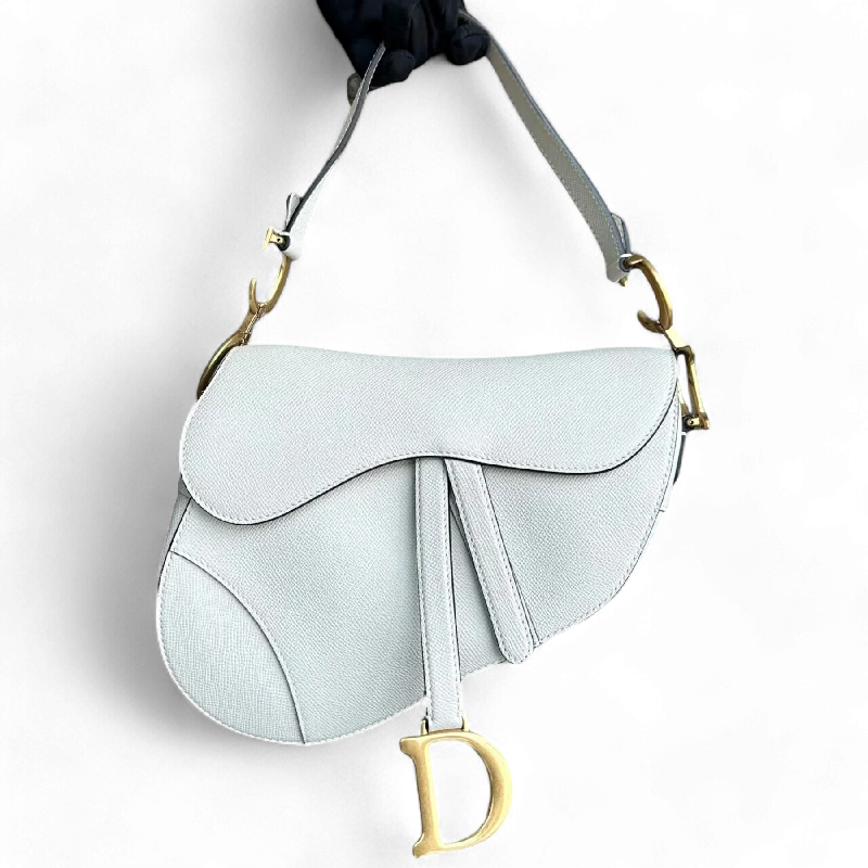 Dior Medium Saddle Grained Calfskin White Golden Hardware