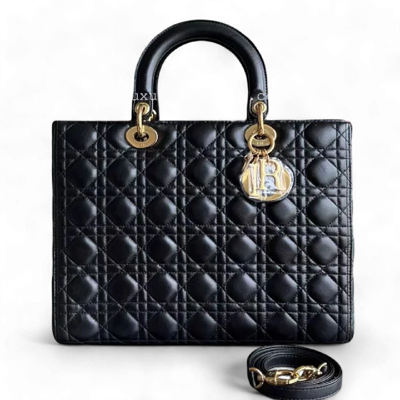 Dior Lady Large - Cannage Lambskin Black Gold Hardware