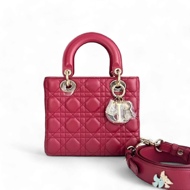 Dior Lady Small - Cannage Lambskin Red Gold Hardware