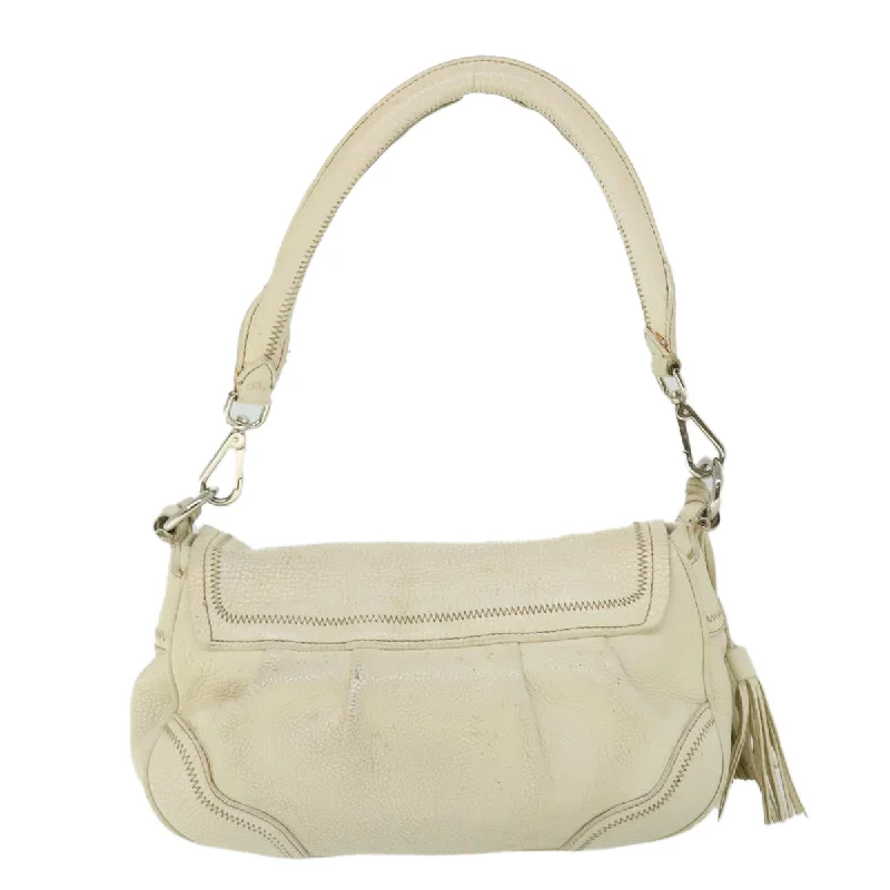 PRADA Hand Bag Leather White Auth 52245