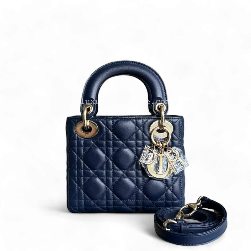 Dior Lady Mini - Cannage Lambskin Dark Navy Blue Gold Hardware