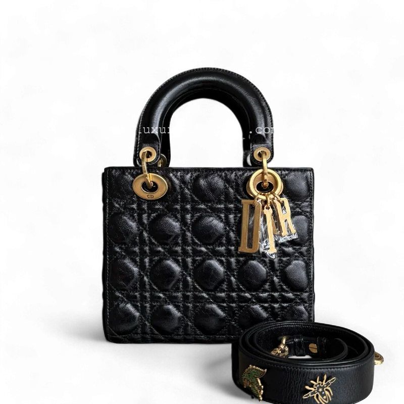 Dior Lady Small - Glazed Calfskin Cannage Black Gold Hardware