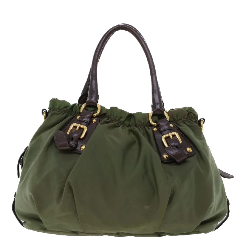 PRADA Hand Bag Nylon 2way Khaki Auth yb108