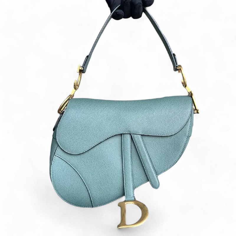 Dior Saddle Medium - Grained Calfskin 25CM Haze Green Golden Hardware