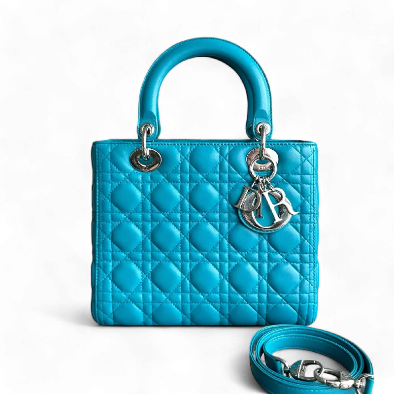 Lady Medium Cannage Lambskin Blue Silver Hardware