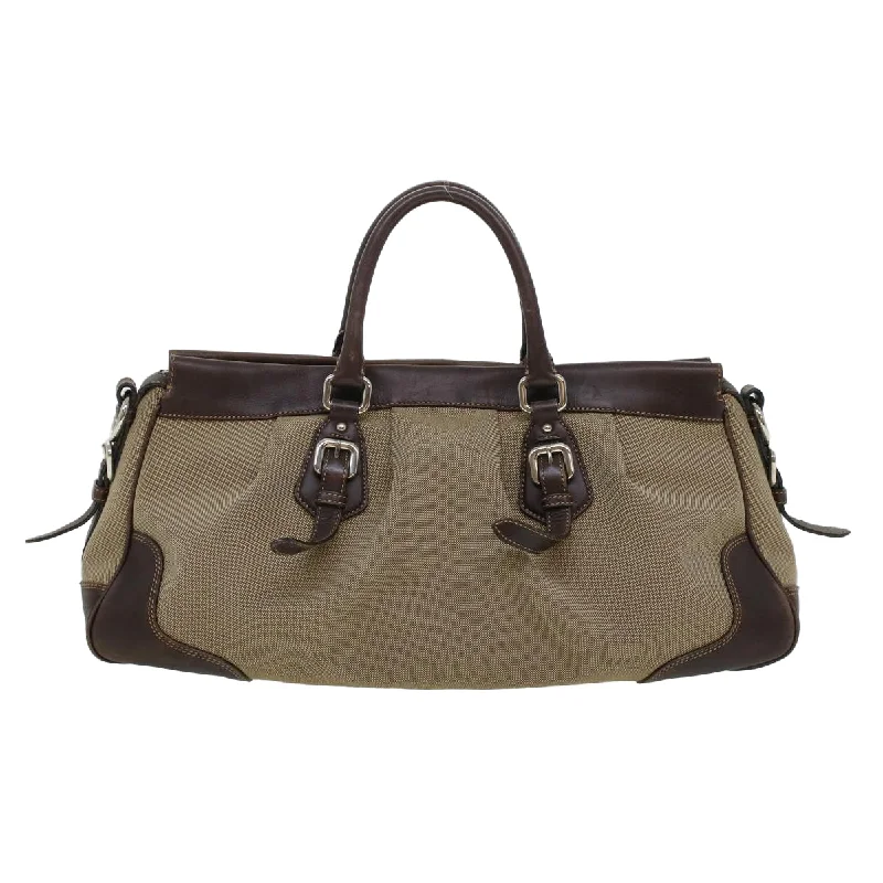 PRADA Hand Bag Canvas Beige Auth yk7145