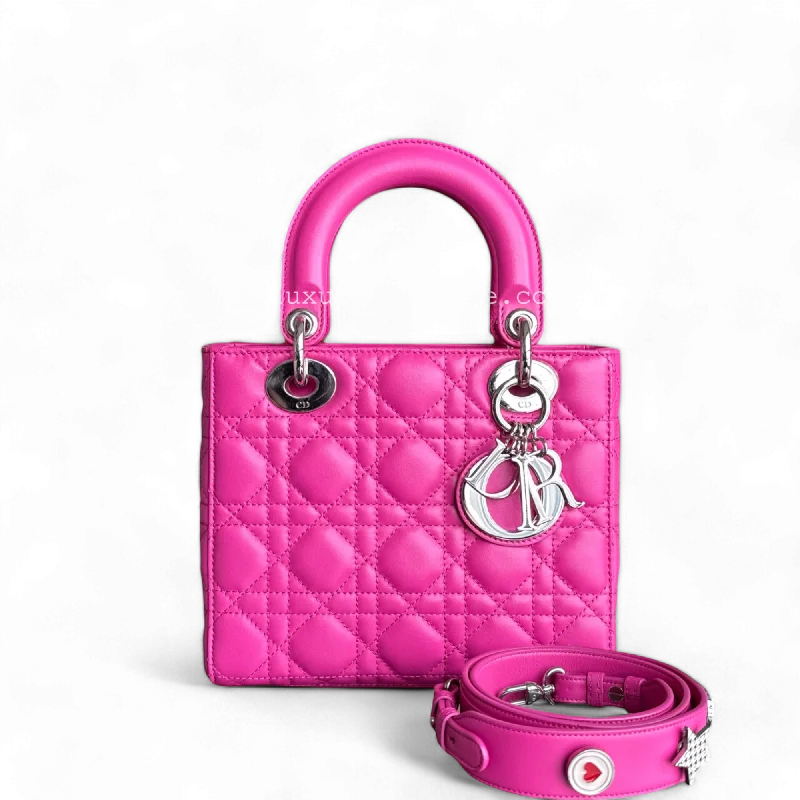 Dior Lady Small - Cannage Lambskin Barbie Pink Silver Hardware