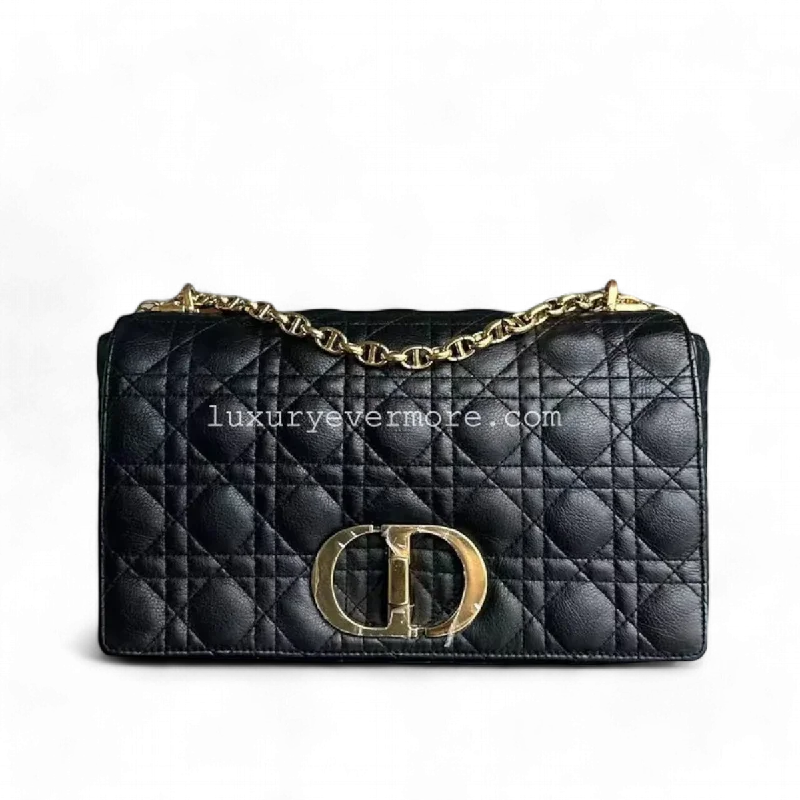 Dior Caro Large - Cannage Calfskin Black Golden Hardware