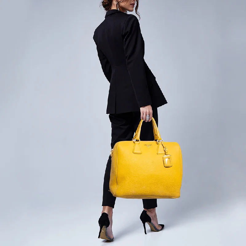 PRADA Mustard Vitello Daino Leather Boston Duffel Bag