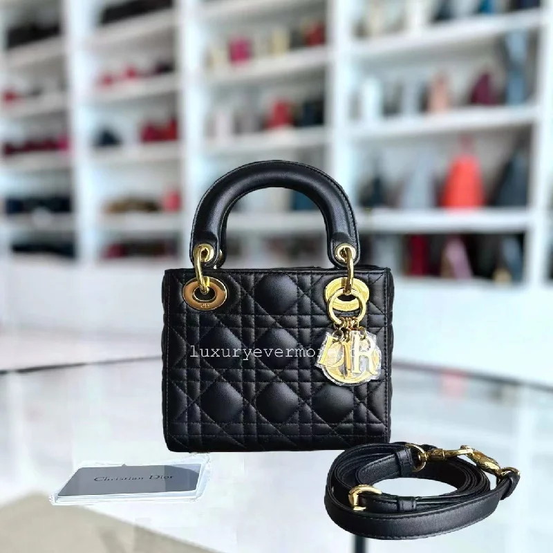 *Adjustable Strap* Lady Mini Cannage Lambskin Black Golden Hardware