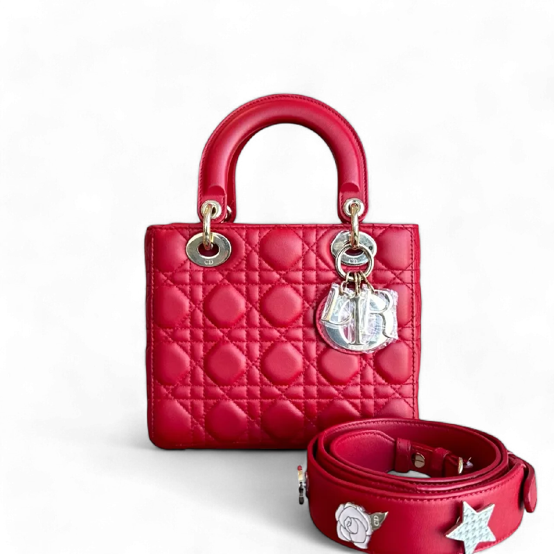 Dior Lady Small Cannage Lambskin Red Golden Hardware