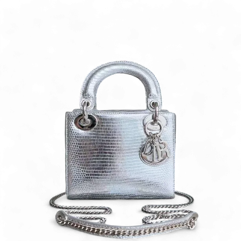 *Rare* Dior Lady Mini - Lizard Silver Metallic Limited Edition Chain Strap Silver Hardware