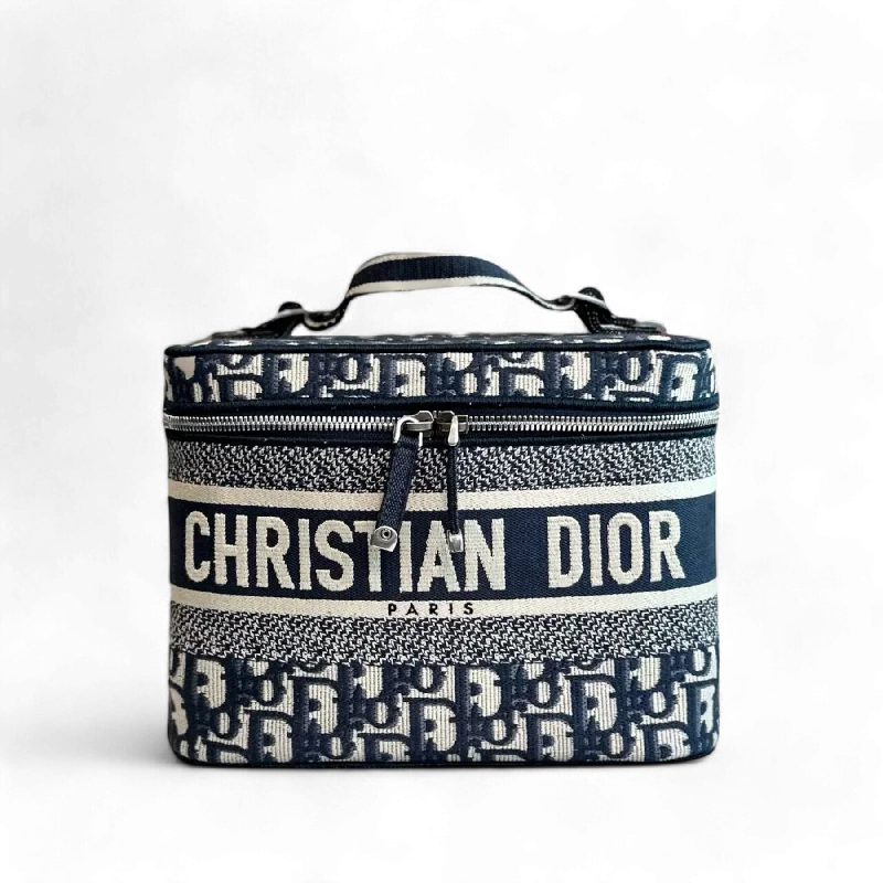 Dior Vanity Oblique Embroidery Top Handle Bag In Jacquard Blue SHW