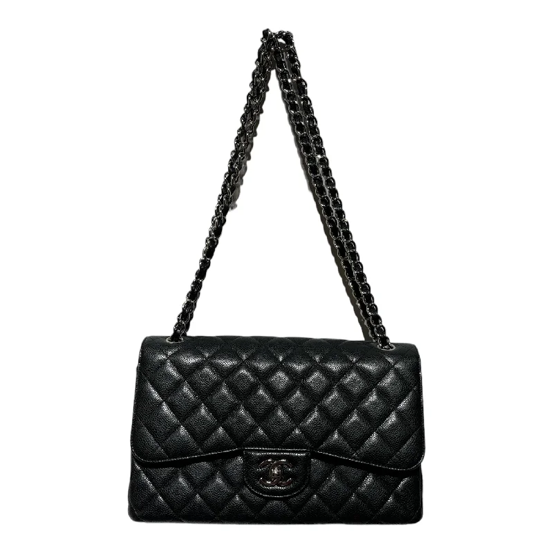 CHANEL/Clutch Bag/Leather/BLK/JUMBO QUITLTED BAG