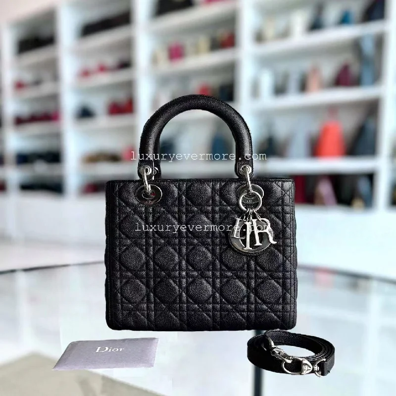 *Rare Caviar* Lady Medium Grained Calfskin Black Silver Hardware