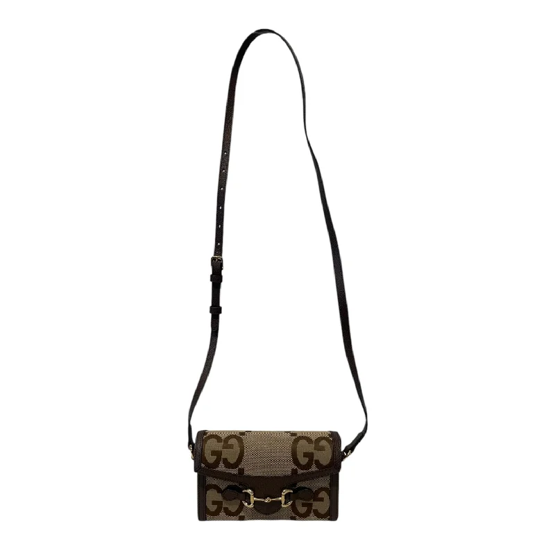 GUCCI/Cross Body Bag/Monogram/Cotton/KHK/JUMBO GG HORSEBIT 1955