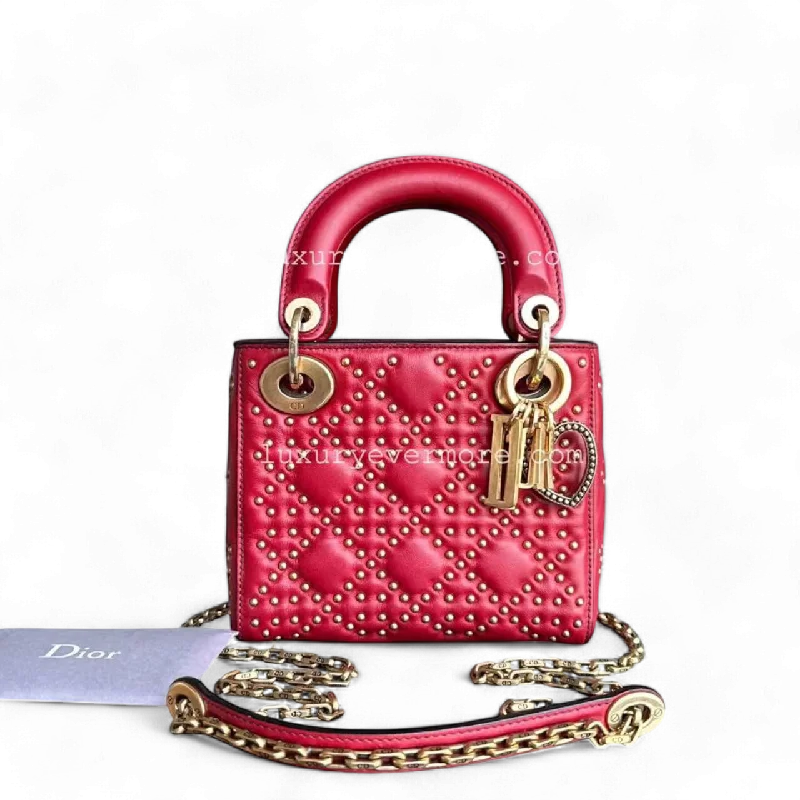 Dior Lady Mini - Valentine Studded Red Golden Hardware