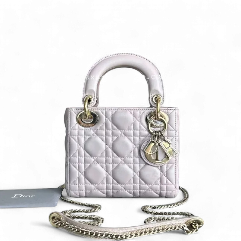 Dior Lady Mini - Cannage Lambskin Light Sakura Pink Gold Hardware Chain Strap